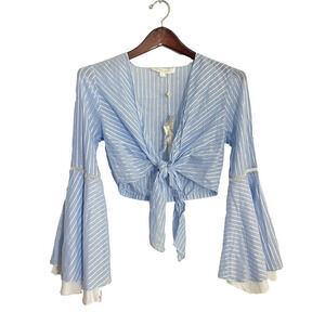 Jonathan Simkhai M Blouse Crop Top Wrap Tie Waist Kimono Bell Sleeve Shirt NEW